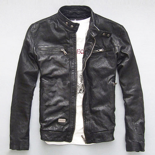 Men's Leather Leather Slim-fit Motorcycle Goatskin Leather Jacket Cowhide