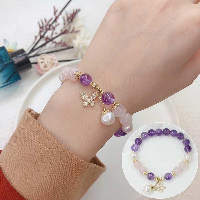 Micro-inlaid Exquisite Amethyst Pearl Crystal Bracelet
