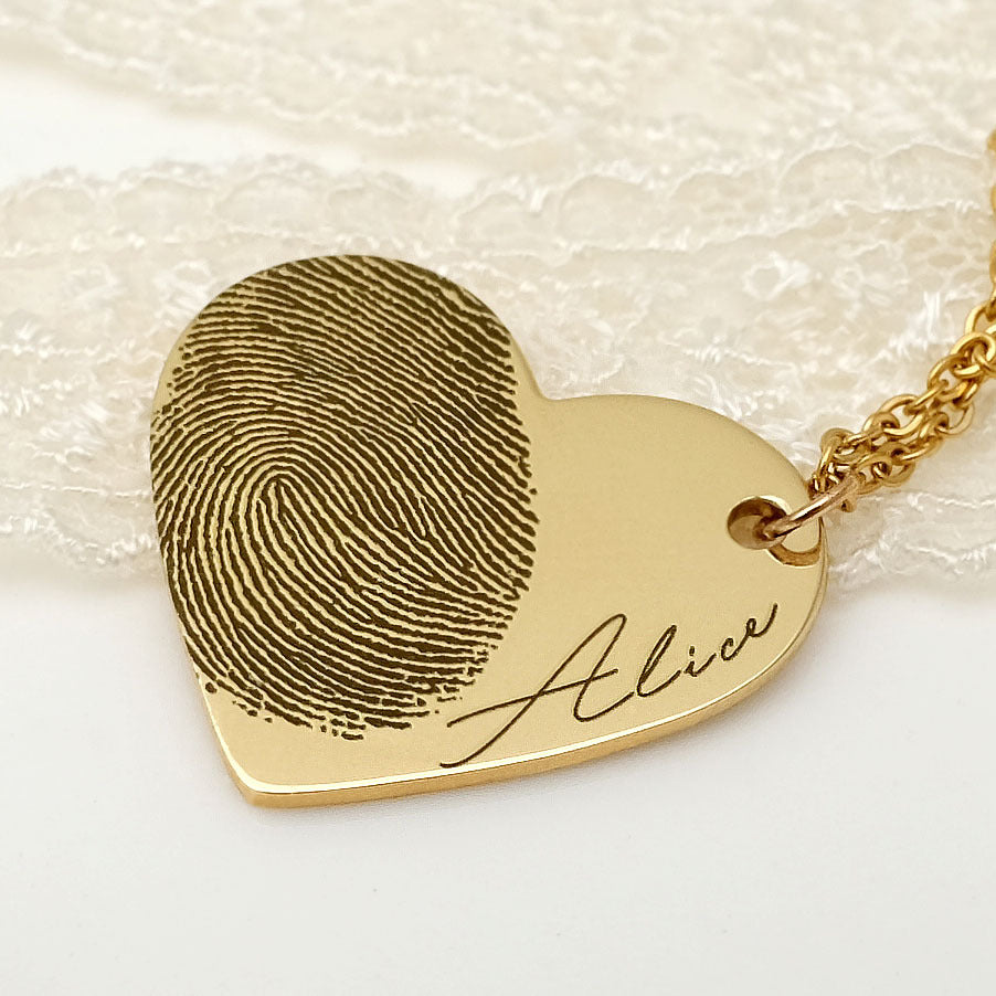 Fingerprint Necklace | Personalized Fingerprint Necklace Custom Heart Necklace Name Necklace Memorial Gift Christmas Gift Valentines Day Gift  | Memorial Jewelry in Gold