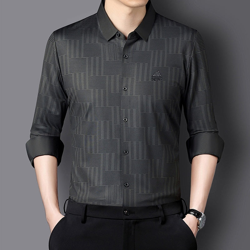 Autumn New Seamless Long-sleeved Men's Business Fashion Middle-aged Casual Shirt