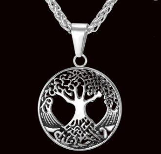 gold plated pendant with 316L stainless steel wheat chain women men statement necklace tree of life jewelry