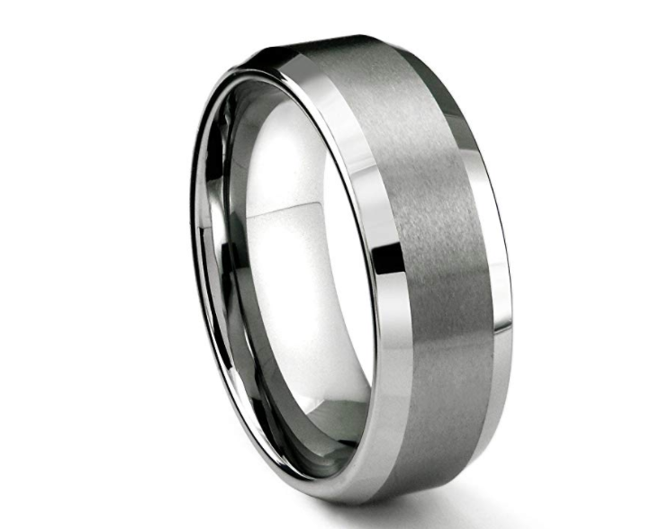 Round Brushed Silver Tungsten Ring