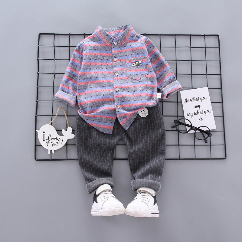 Children's Two-piece Baby Long-sleeved Plaid Shirt