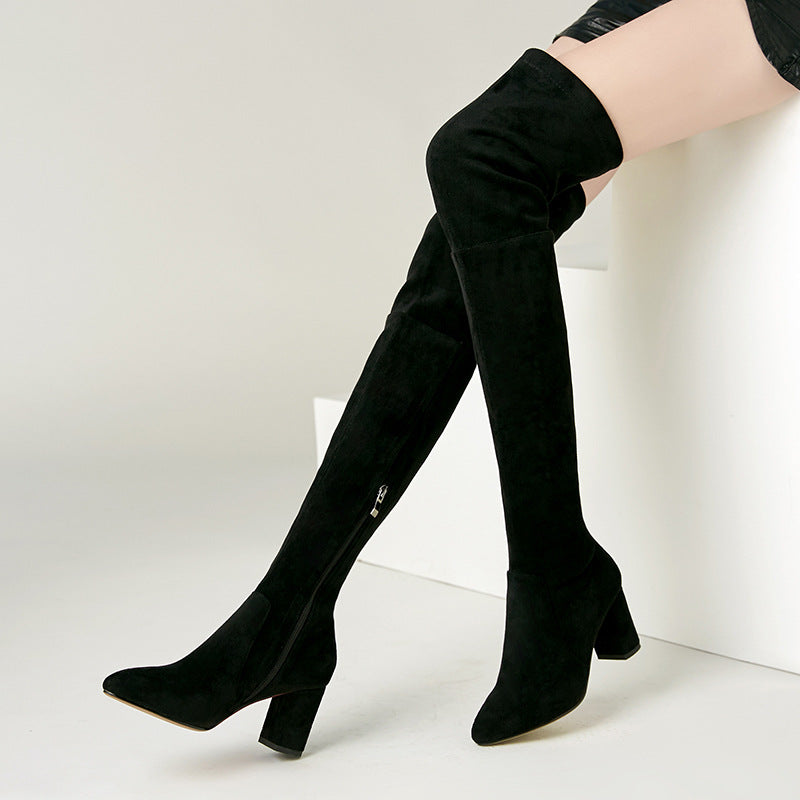 Ladies Sheepskin High Heel Stretch Over Knee Slim Boots