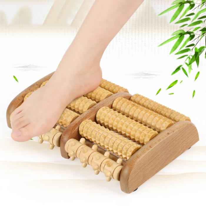 Newly Dual Wooden Foot Massager Roller Relieves Plantar Fasciitis Heel Arch Pain Stress Relief