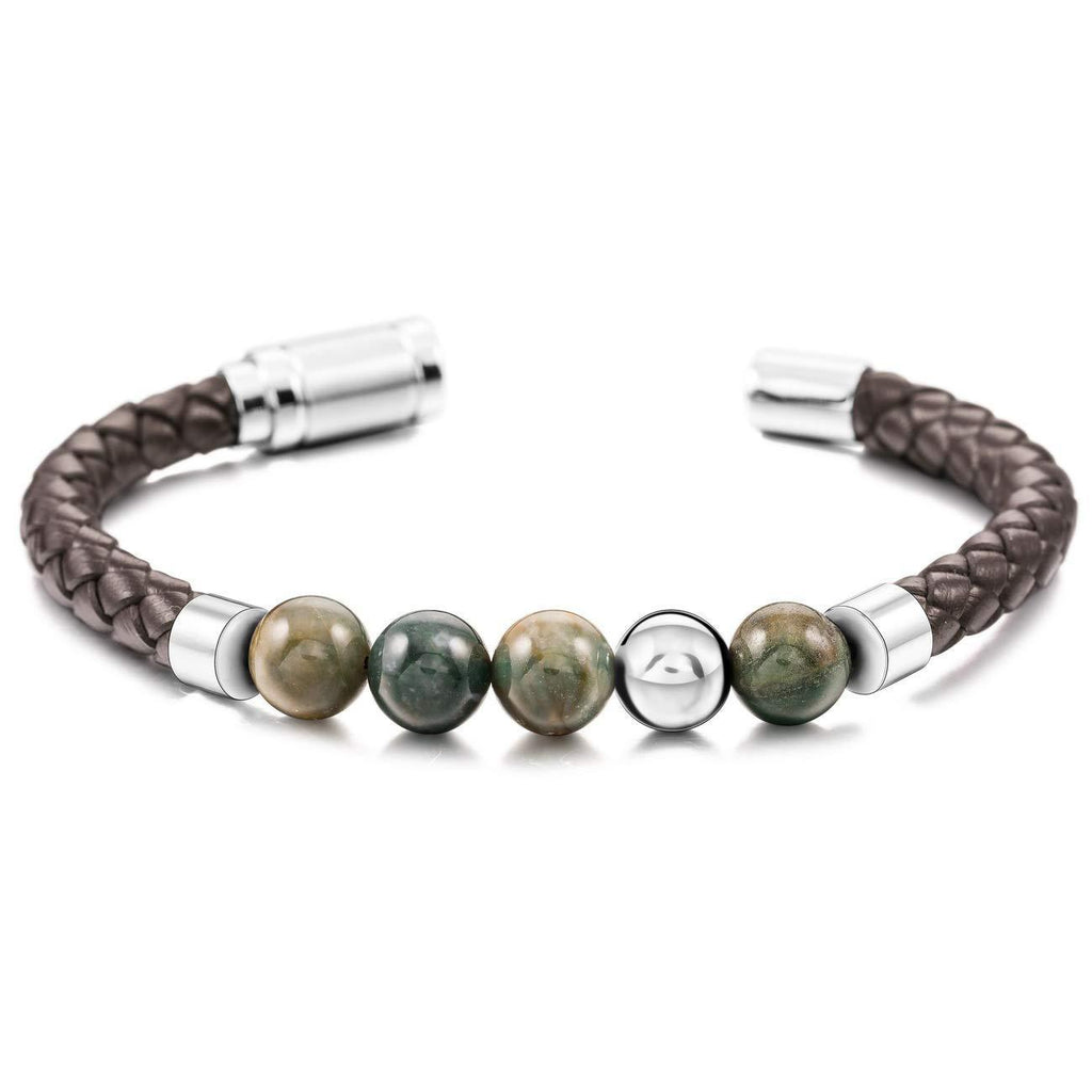 Stainless Steel Magnetic Clasp Genuine Leather Bracelet Stone Bracelet