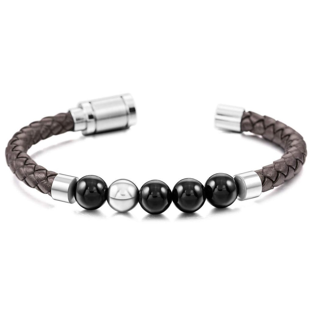 Stainless Steel Magnetic Clasp Genuine Leather Bracelet Stone Bracelet