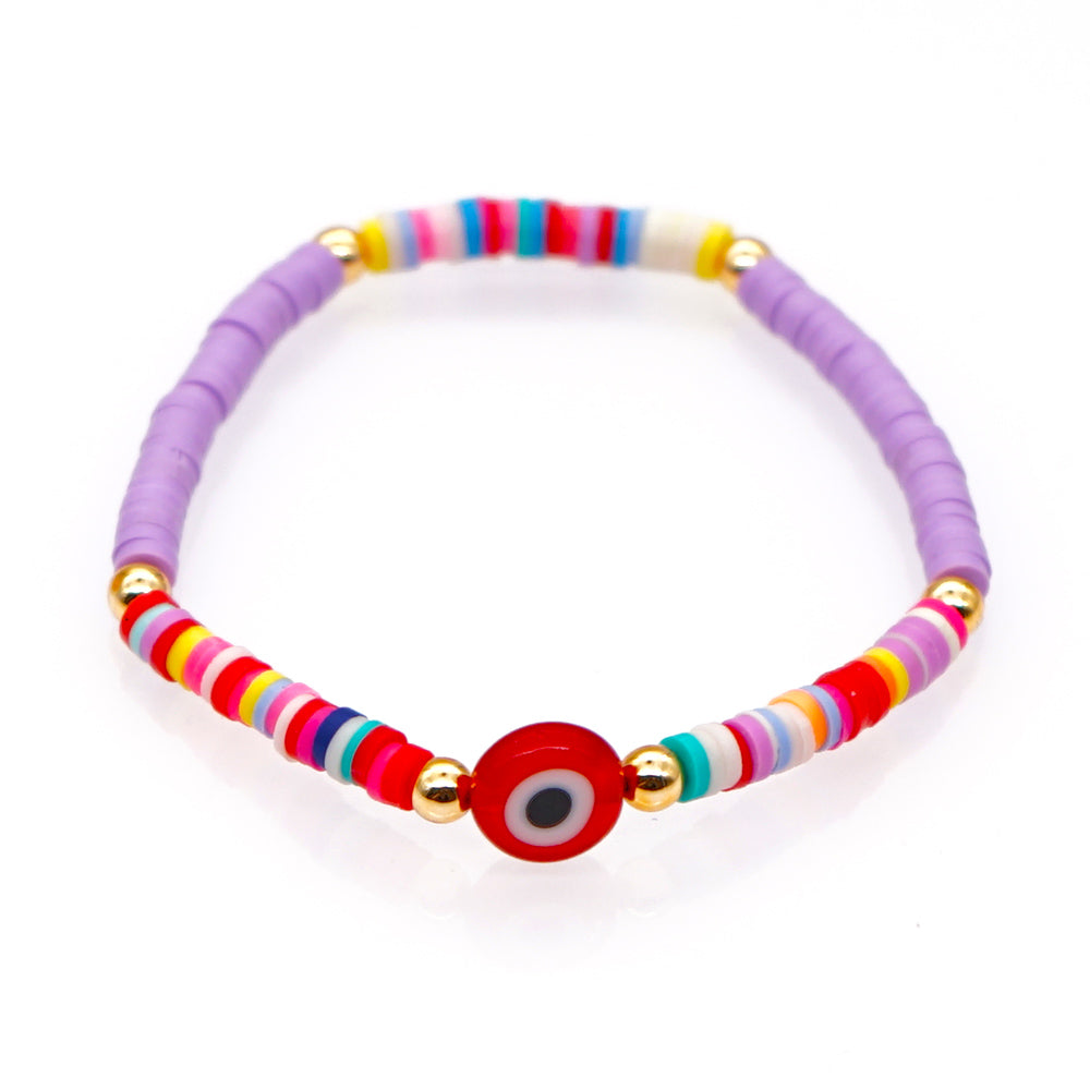 Color soft pottery simple bohemian seaside beach wind wild multi-color glass eye beads bracelet women