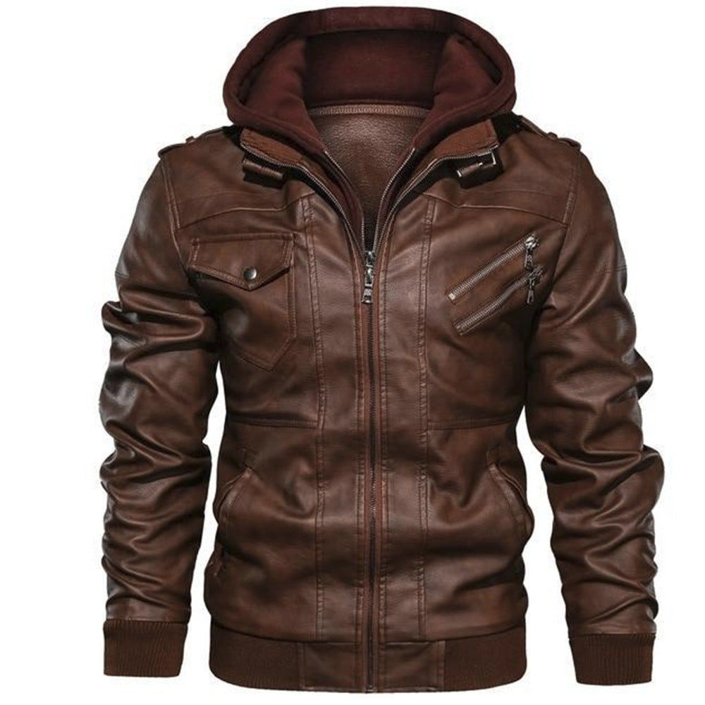 Men'S Jacket Coat Leather Pu Removable C Ap
