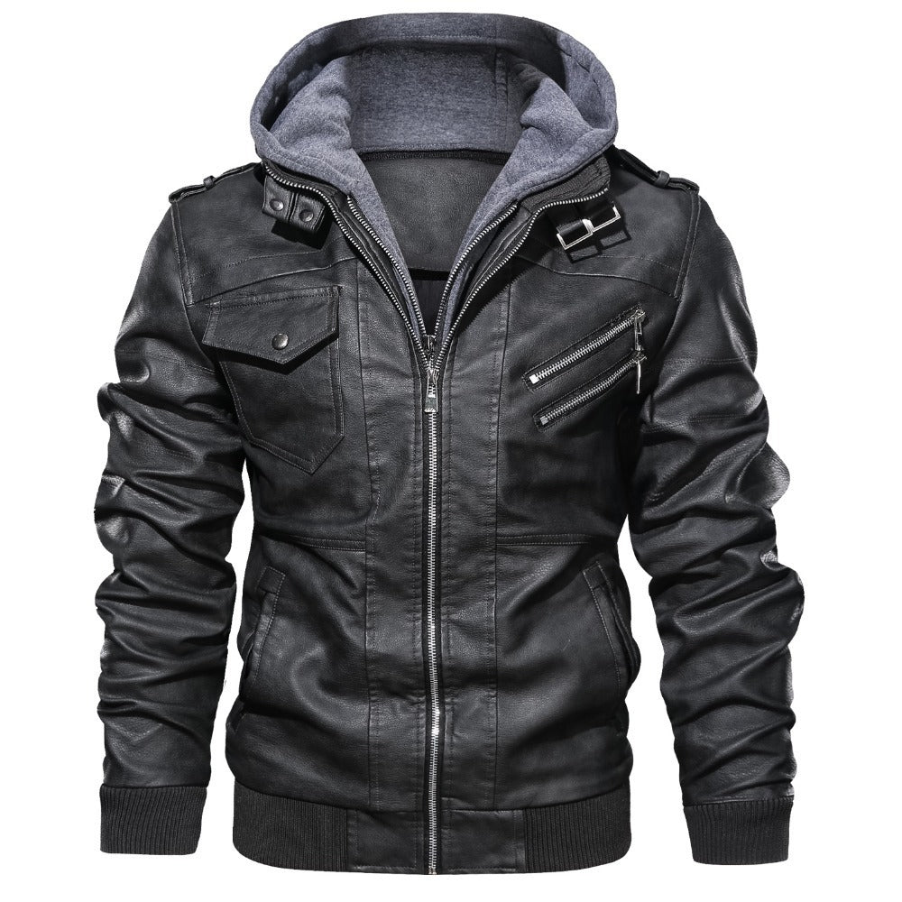 Men'S Jacket Coat Leather Pu Removable C Ap
