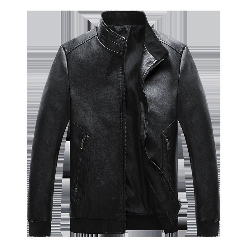 Autumn And Winter Men'S New Style Leather Jacket Korean Style Slim Stand-Up Collar Men'S Motorcycle Leather Jacket Jacket