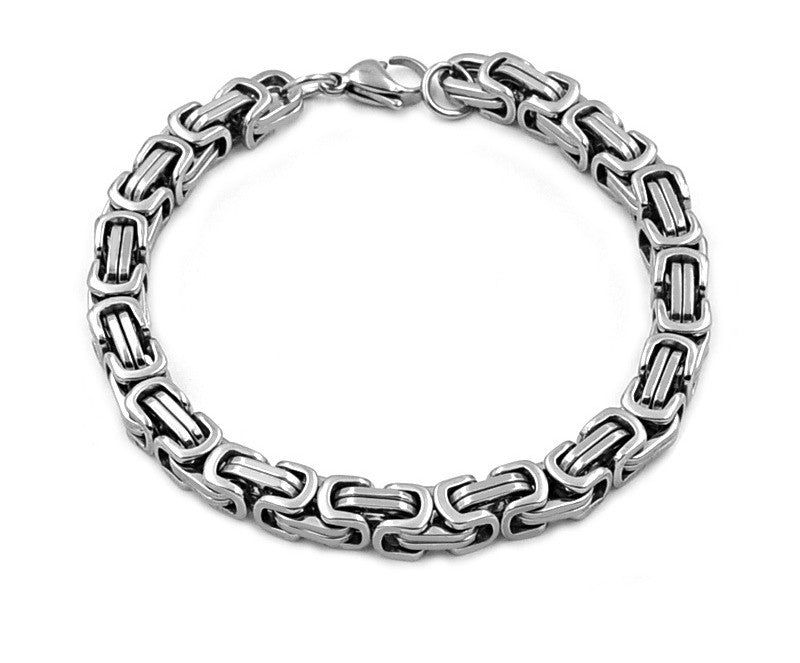 Regal Stainless Steel Men's Byzantine Bracelet - Monarch Emperor Chain Design - Available in 6mm and 8mm