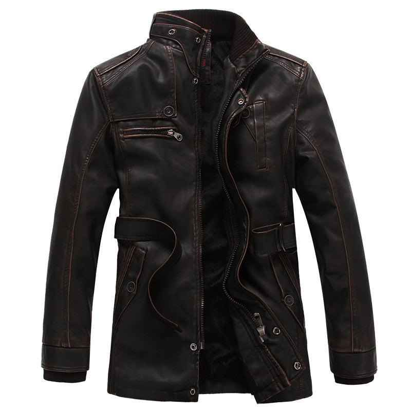 New Men'S Leather Jacket Thickened And Velvet Autumn And Winter Models