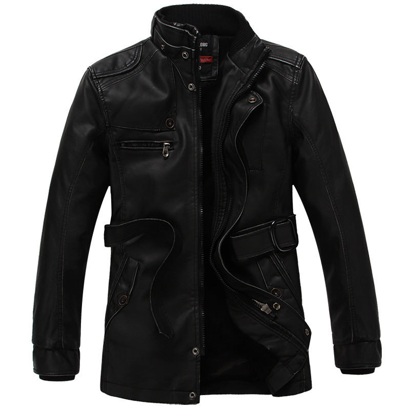 New Men'S Leather Jacket Thickened And Velvet Autumn And Winter Models