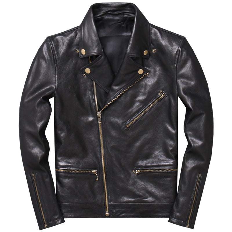 Lightweight Leather Leather Sheepskin Motorcycle Jacket Single Coat