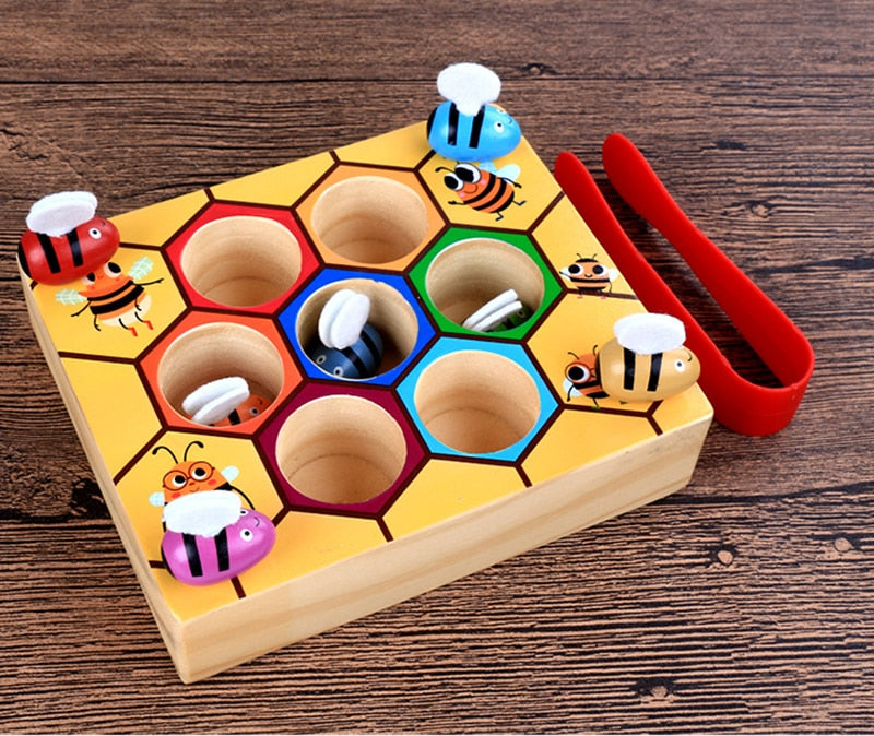 Montessori Educational Industrious Little Bees Kids Wooden Toys for Children Interactive Beehive Game Board Funny Toy Gift