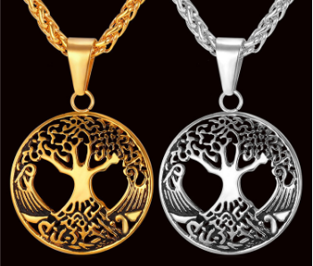 gold plated pendant with 316L stainless steel wheat chain women men statement necklace tree of life jewelry