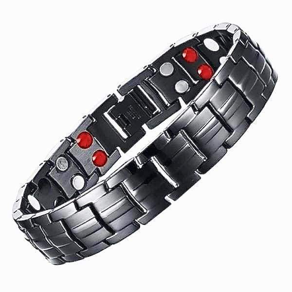 Black Health Bracelet for Men and Women - Stainless Steel Chain with Germanium, Magnet, Infrared, and Negative Ion Elements - Trendy and Healing