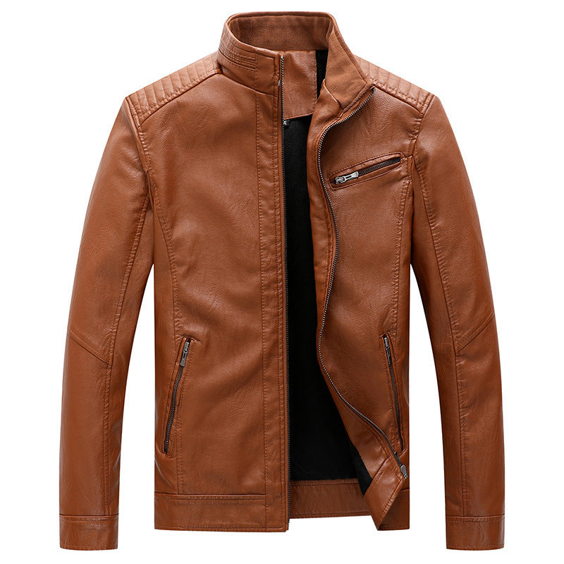 New Men's Leather Jackets Plus Velvet Solid Color