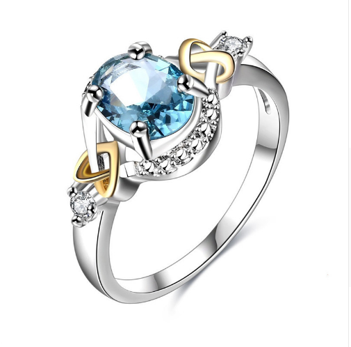 Ladies Wedding Ring - S925 Sterling Silver Fine Jewelry with Blue Oval Glass - Bridal Engagement Party Bijoux Femme R542