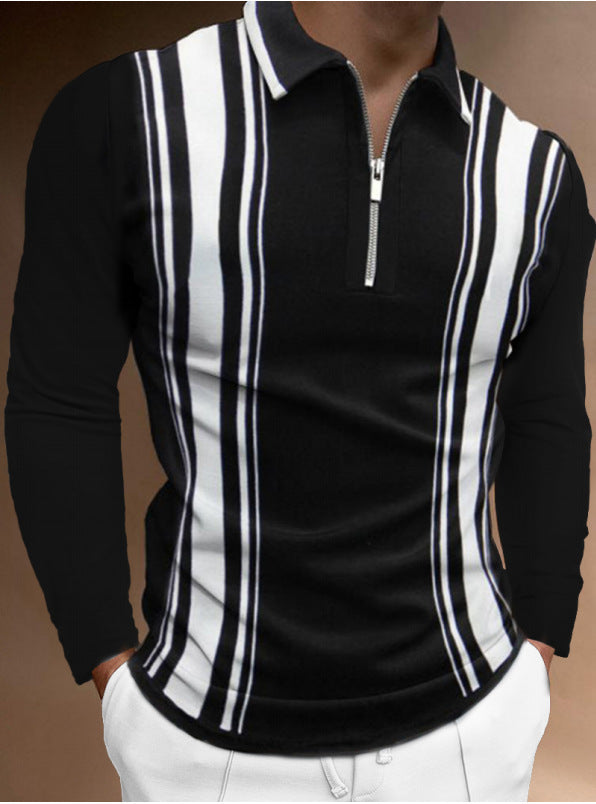 Printed Long-sleeved Polo Shirt Zipper Men's T-shirt