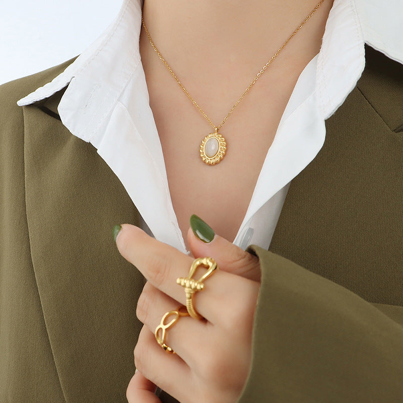 Women's Opal Pendant Necklace Stud Earrings Set
