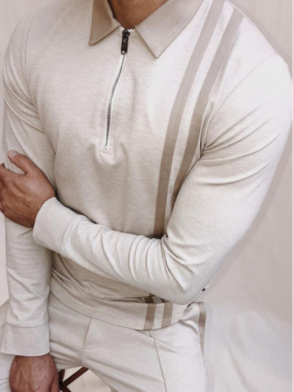 Printed Long-sleeved Polo Shirt Zipper Men's T-shirt