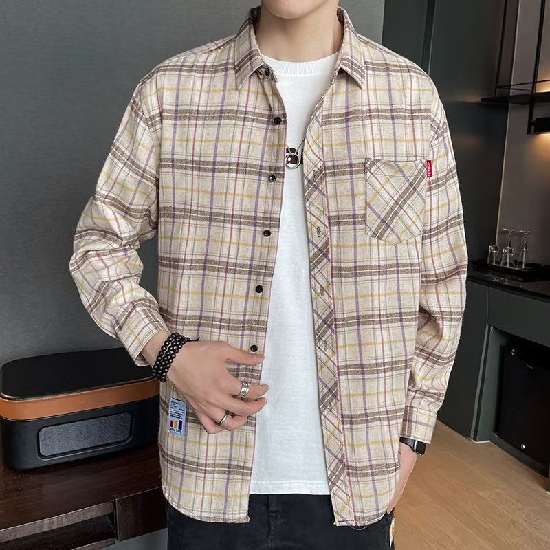 Loose Hong Kong Style Casual Coat Youth Plaid Shirt