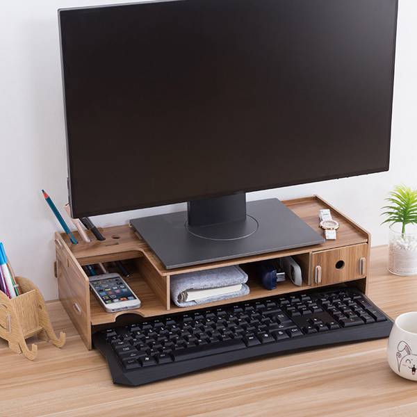 Wooden Monitor Stand Riser Computer Desk Organizer With Keyb