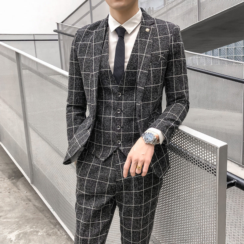 Slim Fit Suit Suit Men's Plaid Suit Three-piece Suit