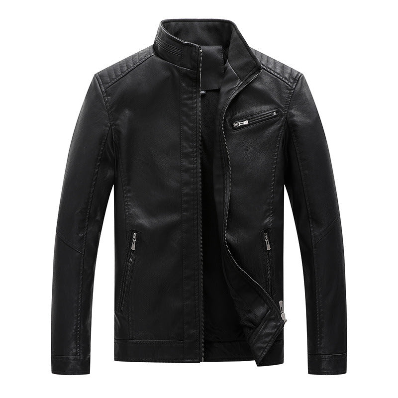 New Men's Leather Jackets Plus Velvet Solid Color