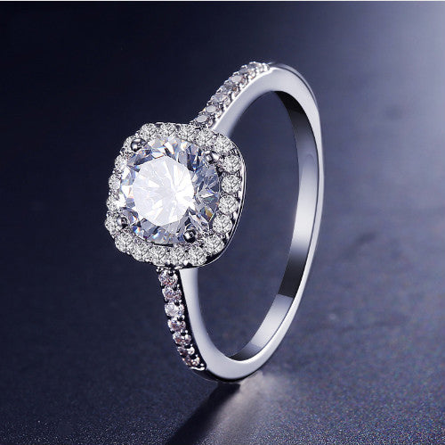 Wedding Rings for Women - Silver Color Luxury Jewelry with Cubic Zirconia - Engagement Square Bague