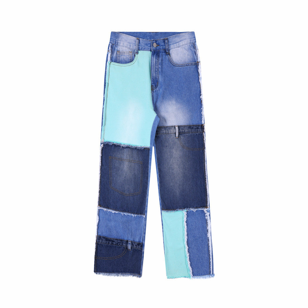 Color Contrast Patchwork Jeans For Men
