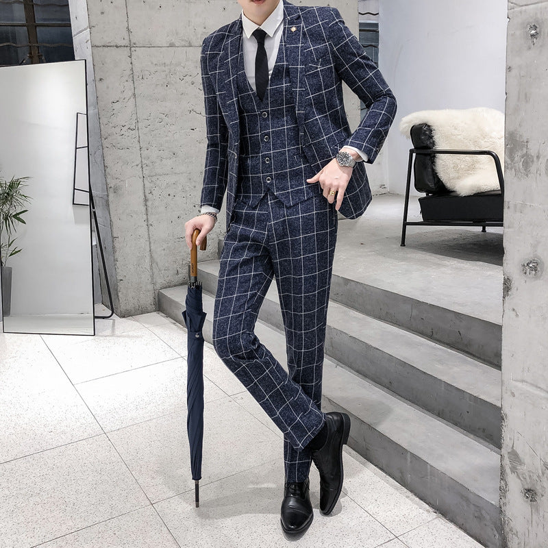 Slim Fit Suit Suit Men's Plaid Suit Three-piece Suit