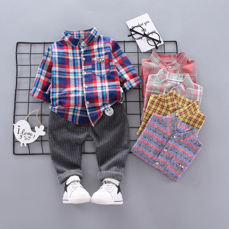 Children's Two-piece Baby Long-sleeved Plaid Shirt