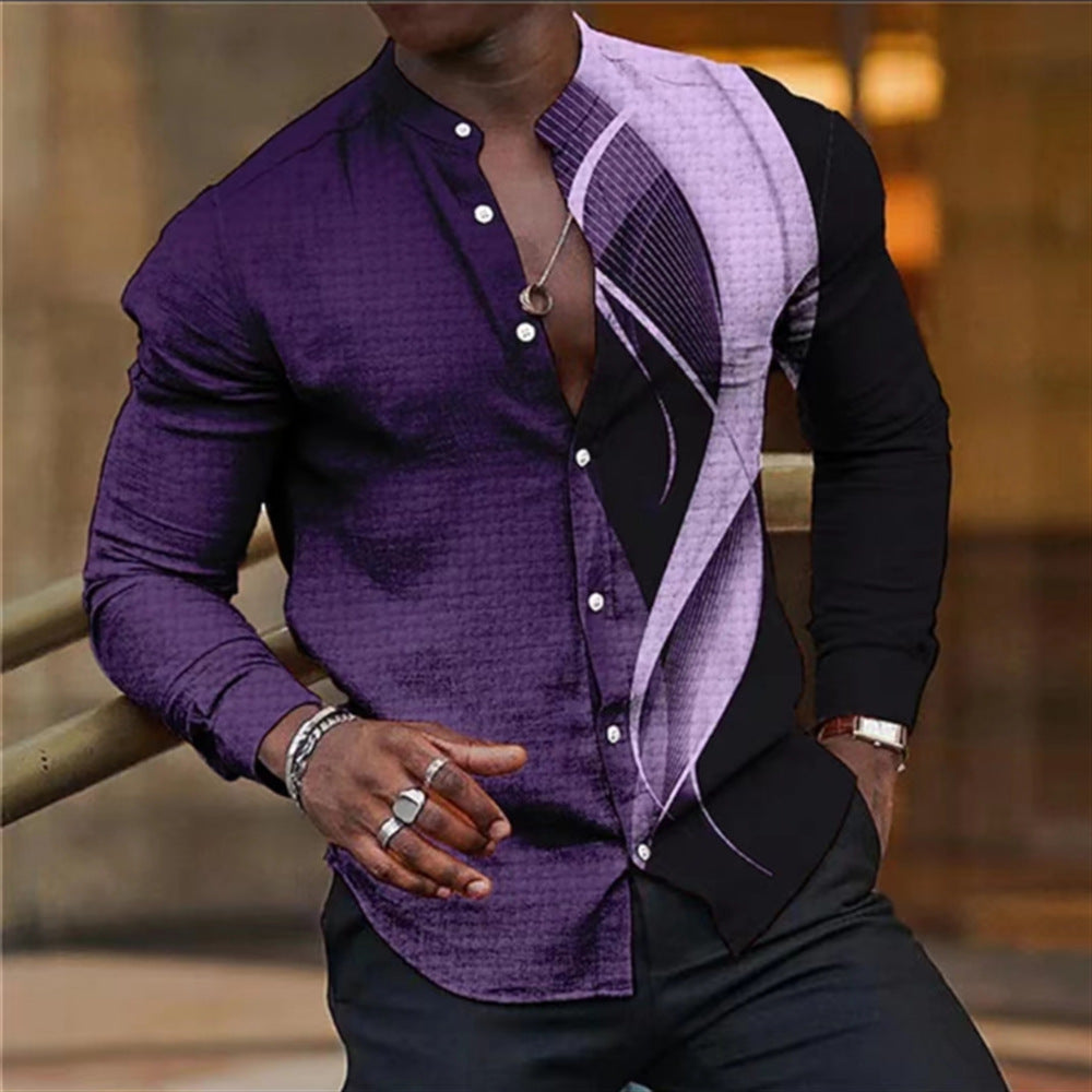 Printed Single-breasted Long Sleeve Shirt For Men