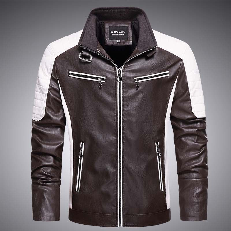 New European And American Style Youth Men's Thin Leather Jacket With Stand-up Collar Slim Fit Jacket