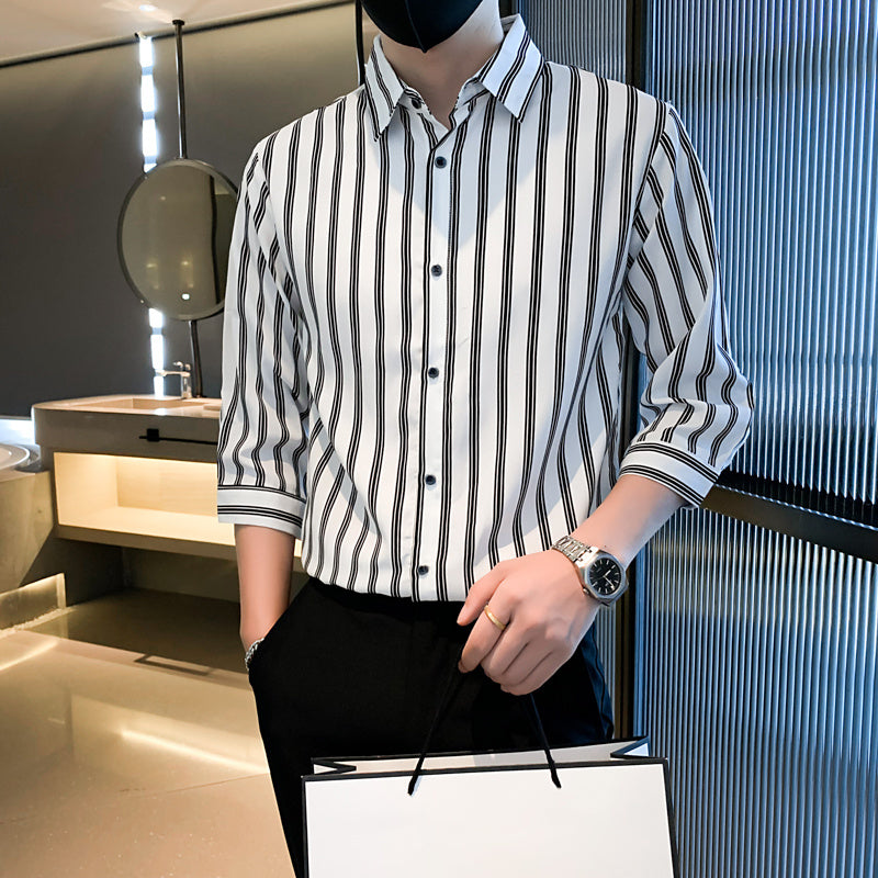 Light Cooked Style Shirt For Men With Black And White Stripes