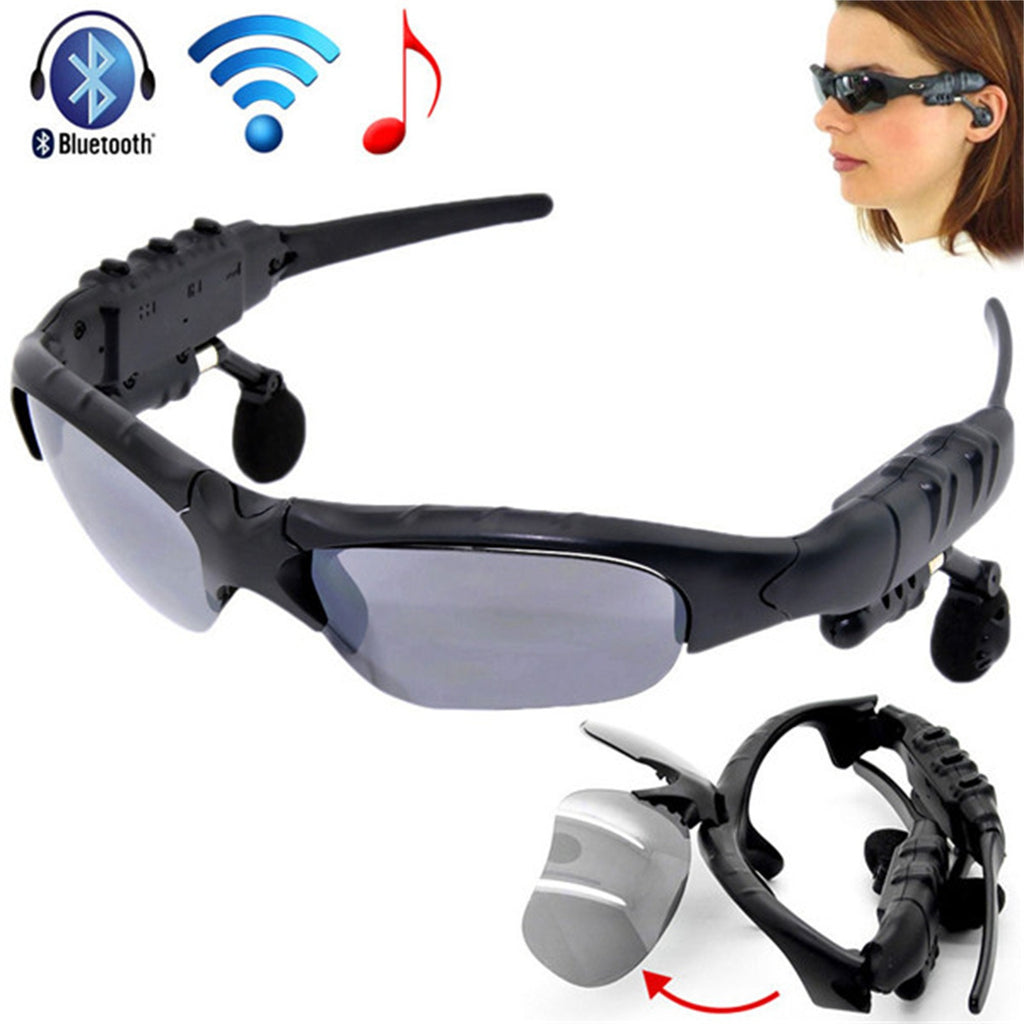  A black pair of sunglasses with a built-in camera in the bridge, suitable for sports and outdoor activities such as fishing, riding, mountaineering, and photography.