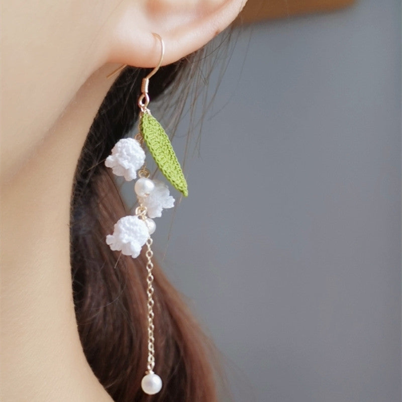 Handmade Lace Micro Hook Bell With Orchid Design Earrings