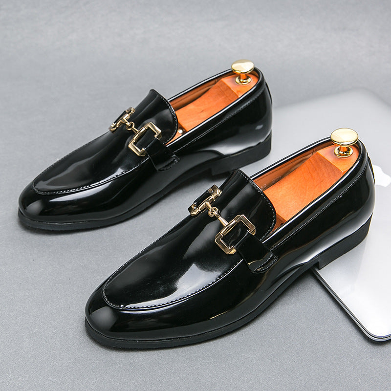 Men's Solid Color Glossy Loafers Plus Size Casual Leather Shoes