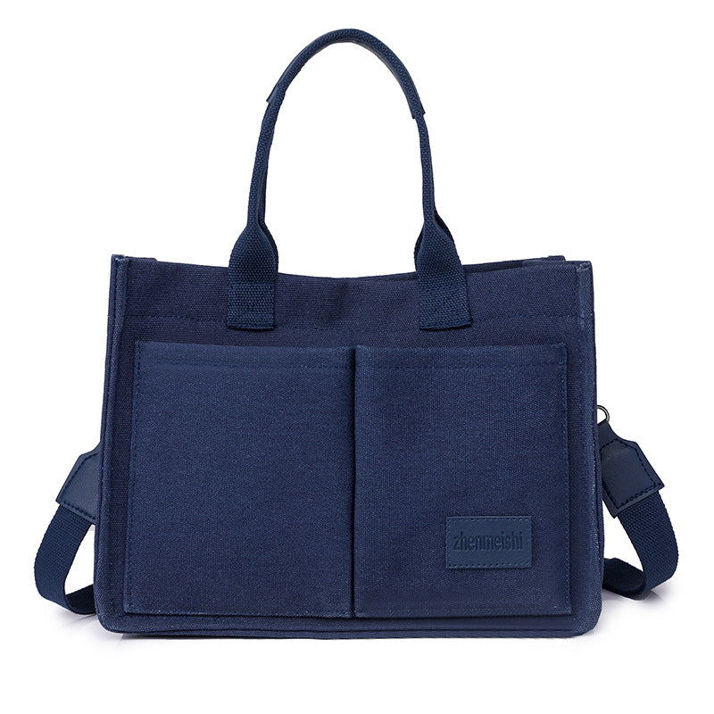 New Canvas Shoulder Bag Women Large Capacity Multi-pocket Handbags Casual Crossbody Shopper Bags For Students