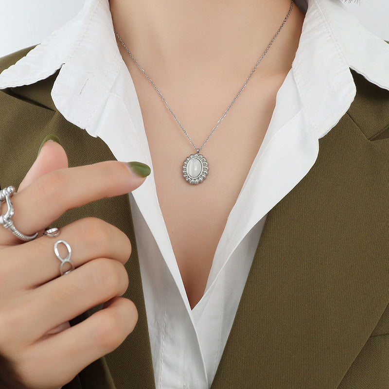 Women's Opal Pendant Necklace Stud Earrings Set