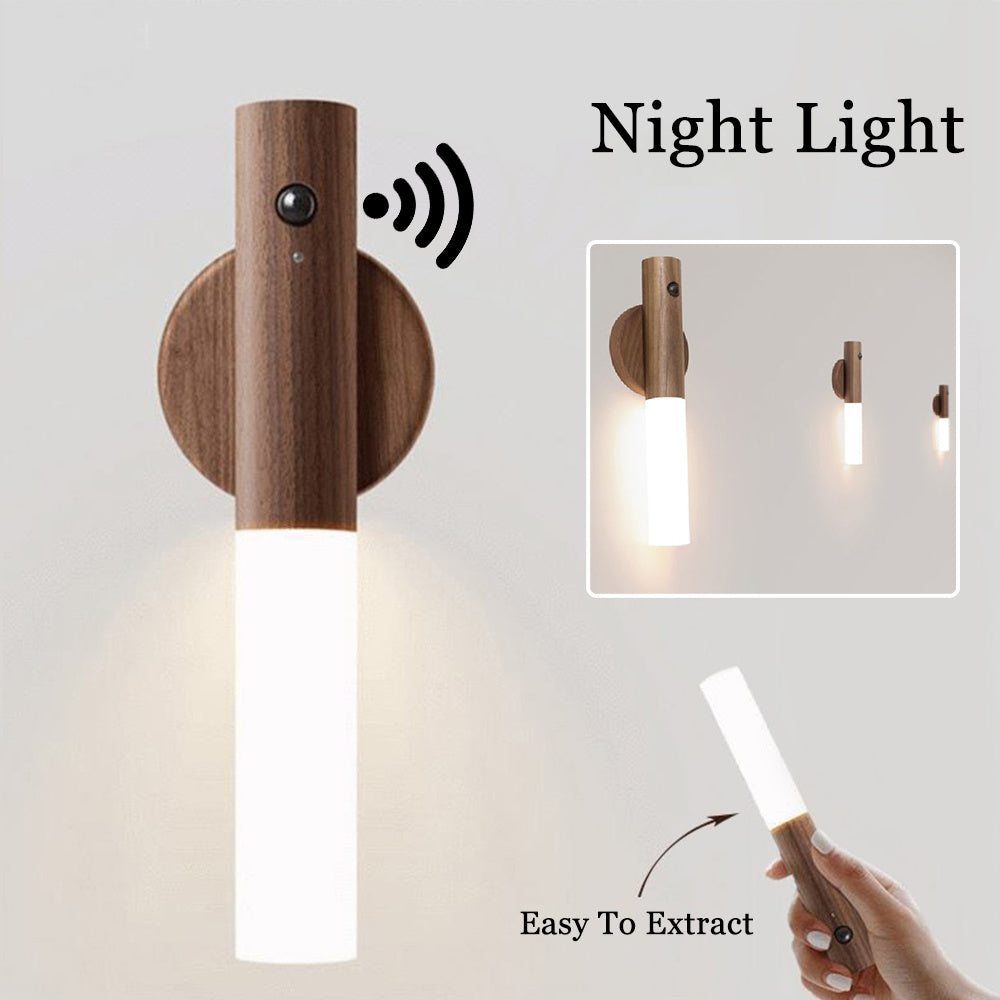 LED USB Magnetic Wood Wireless Night Light Corridors Porch Lights PIR Motion Sensor Wall Light Cabinet Lamp