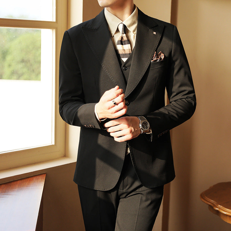 High-end Wedding Bridegroom Suit Suit Closure Collar Suit Three-piece Suit Men Caramel