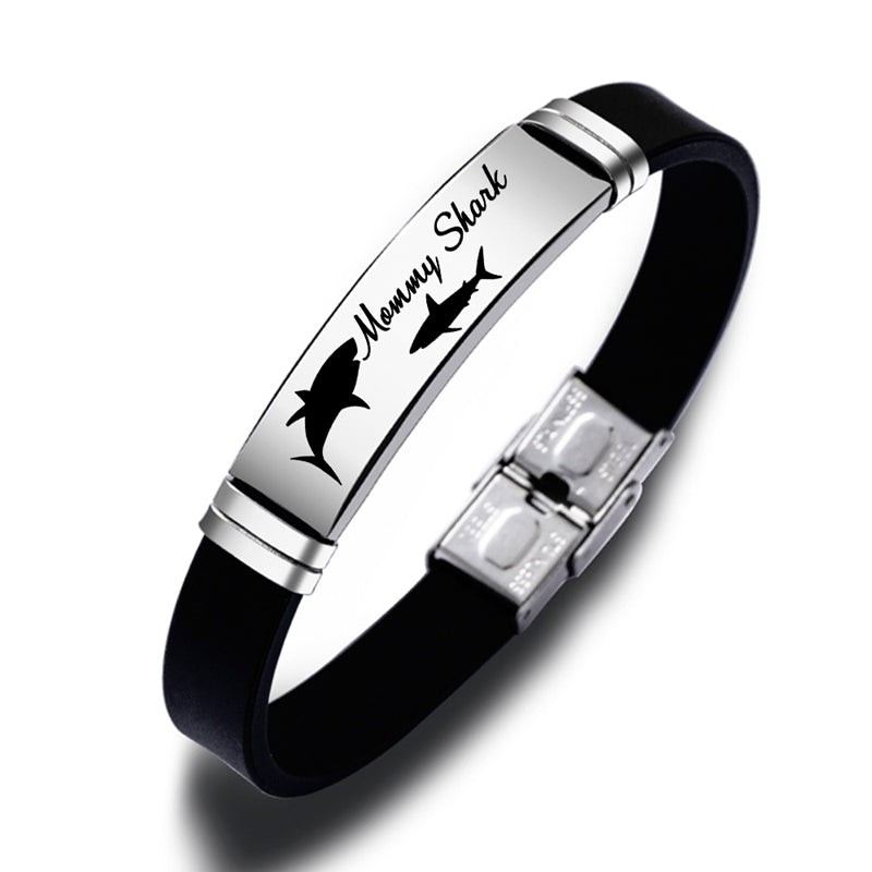 Mommy And Baby Shark Stainless Steel Charms Silicone Clasp Bracelet