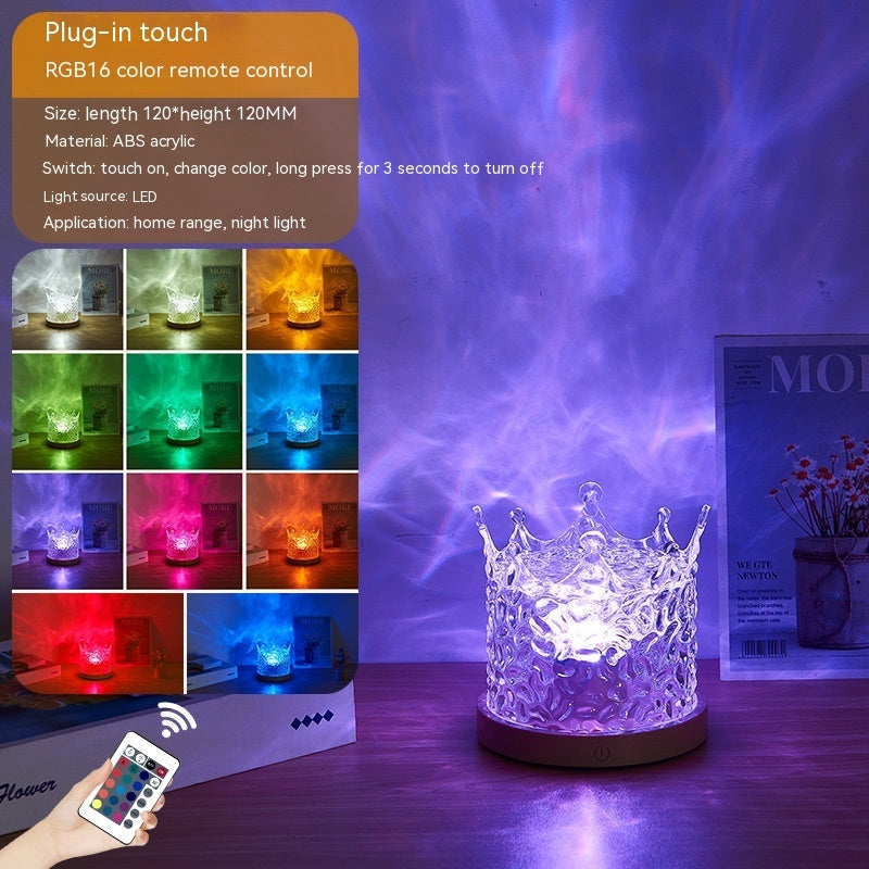 LED Water Ripple Ambient Night Light USB Crystal Table Lamp with 16 Color RGB Dimmable Home Decoration and Remote Control