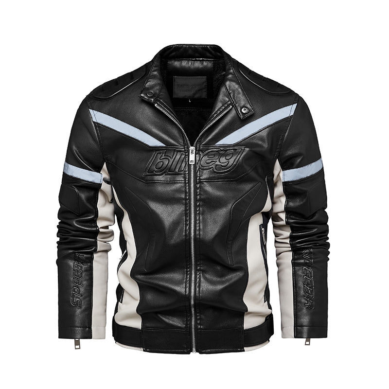Reflective Strips Fashion Plus Velvet Youth Leather Jacket For Motorcycles