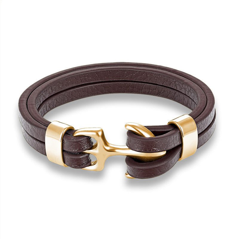 Personalized Leather Bracelet, Alloy Double Buckle Braided Leather Bracelet