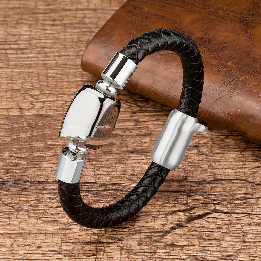 Men's And Women's Leather Stainless Steel Magnet Clasp Bracelet